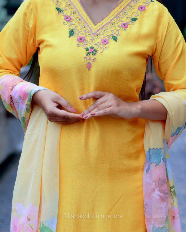 Yellow Rayon Cotton Kurti with Pant and Dupatta Set for Party Wear - Image 2
