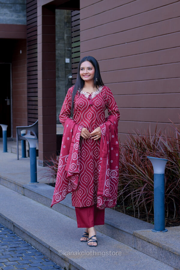 Maroon Cotton Kurti Pant Dupatta Set - Regular Fit | Ideal for Everyday Comfort