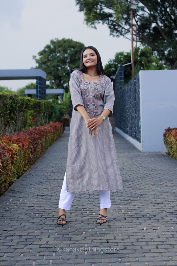 Grey Rayon Kurti - Regular Fit for Everyday Comfort - Image 3