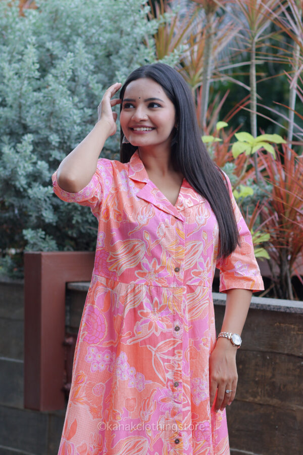 Cotton One Piece Dress | Orange Cotton One-Piece - Regular Fit