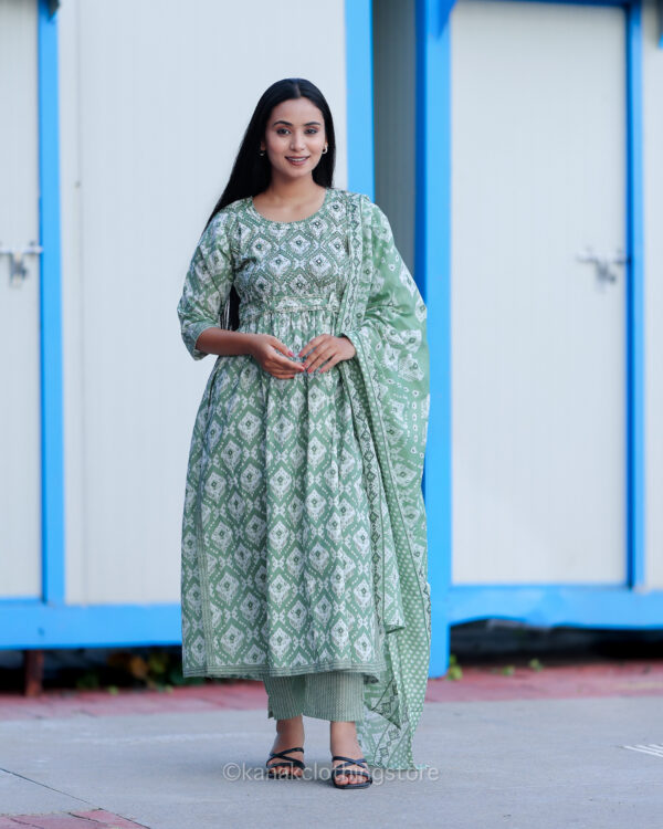 Green Cotton Anaar Kali Kurti Set – Regular Wear, Regular Fit - Image 5