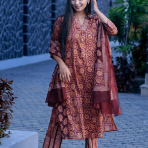 Anarkali kurti set | Brown Cotton Anaar Kali Kurti Set